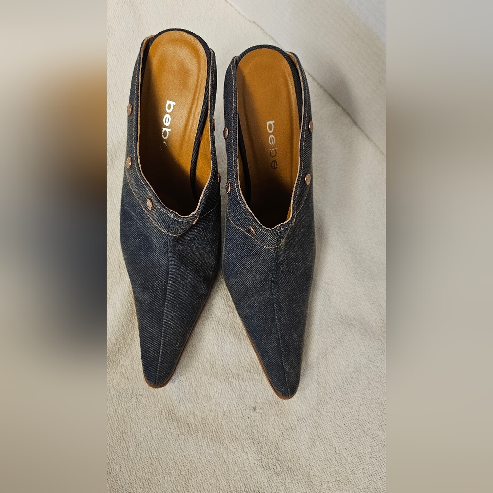 Bebe Blue Mules with Pointed Toe and Medium Heel